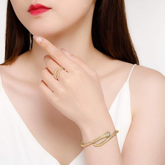 Neiman Marcus Snake Gold Open Bangle Cuff Bracelet - Picture 3 of 5